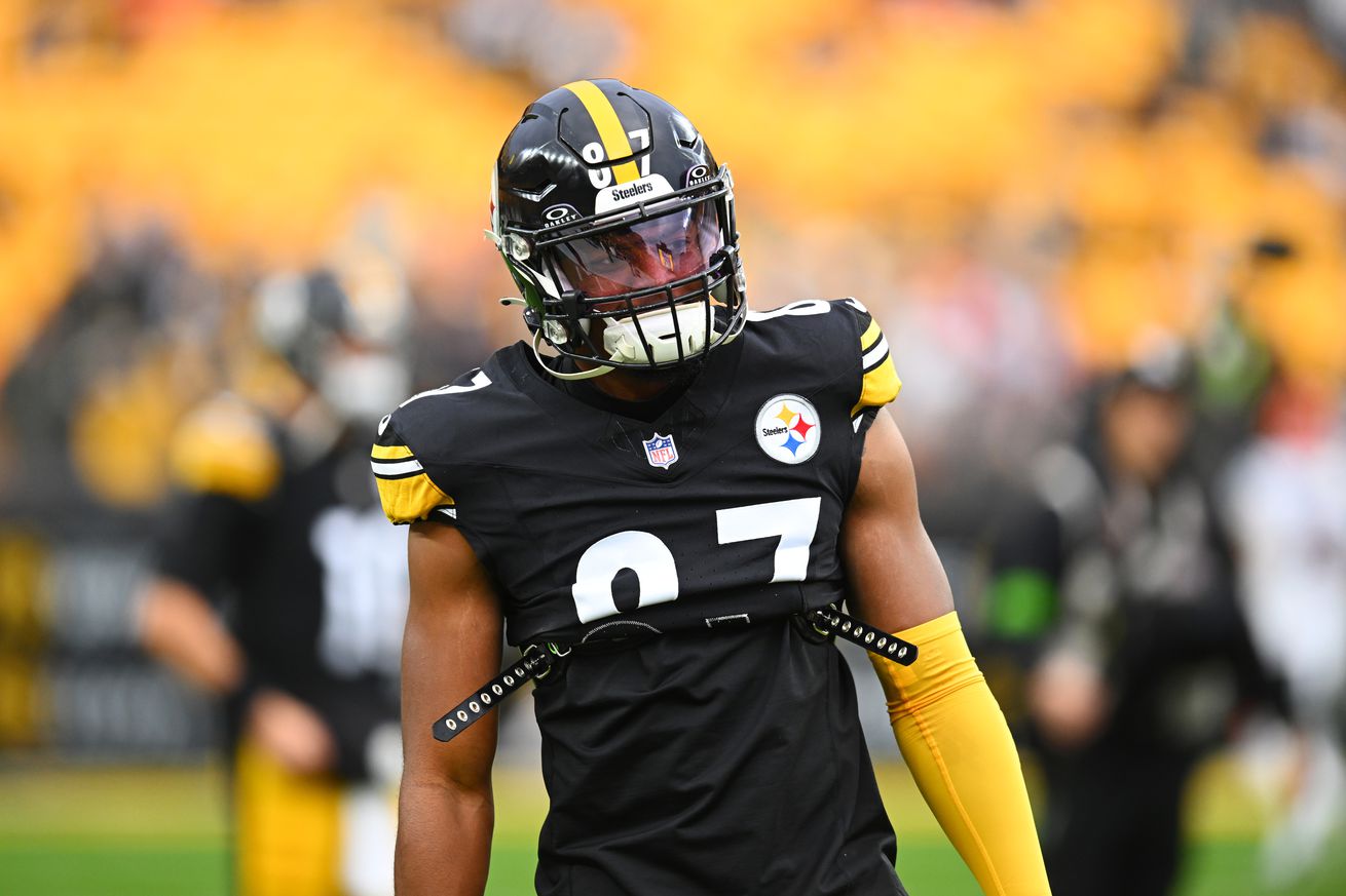 Rodney Williams #87 of the Pittsburgh Steelers looks on prior to a game against the Cincinnati Bengals at Acrisure Stadium on December 23, 2023 in Pittsburgh, Pennsylvania.