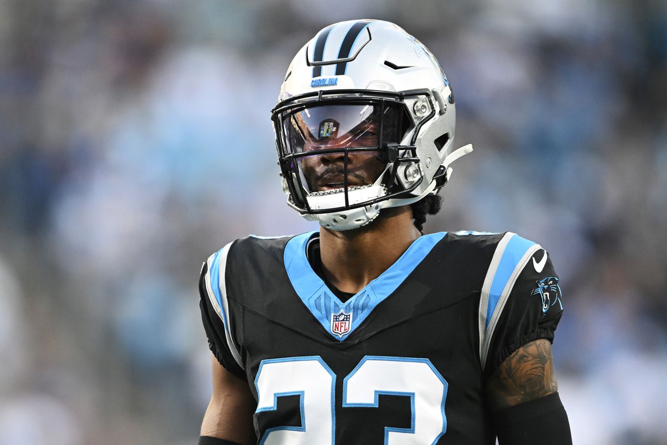 CJ Henderson #23 of the Carolina Panthers stand son the field against the Indianapolis Colts in the second quarter at Bank of America Stadium on November 05, 2023 in Charlotte, North Carolina.