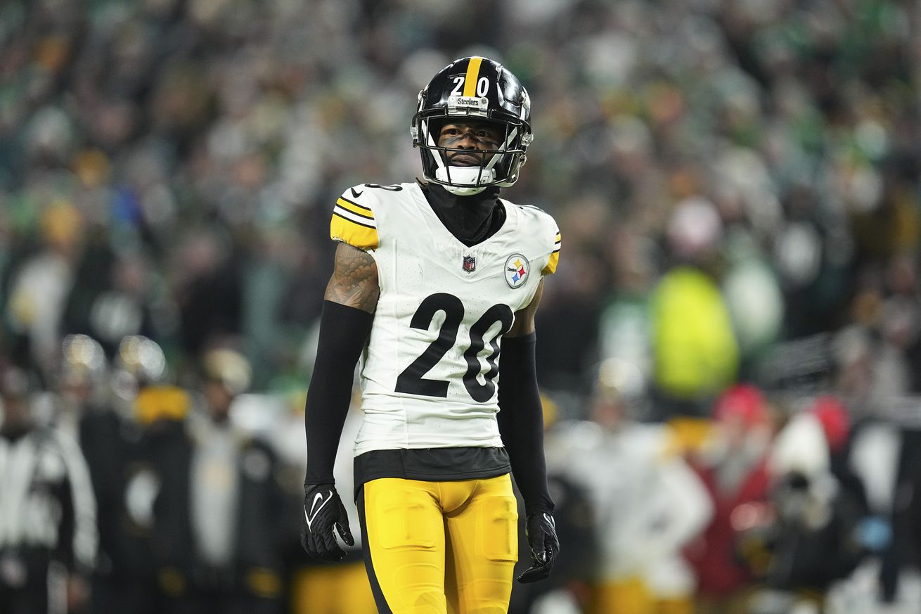 Cameron Sutton #20 of the Pittsburgh Steelers looks on against the Philadelphia Eagles at Lincoln Financial Field on December 15, 2024 in Philadelphia, Pennsylvania.