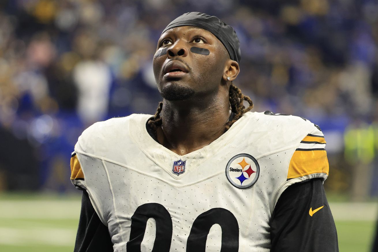 Larry Ogunjobi #99 of the Pittsburgh Steelers walks off the field at halftime in the game against the Indianapolis Colts at Lucas Oil Stadium on December 16, 2023 in Indianapolis, Indiana.