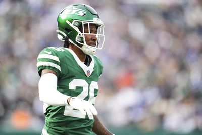 Brandin Echols #26 of the New York Jets looks on from the field during an NFL football game against the Indianapolis Colts at MetLife Stadium on November 17, 2024 in East Rutherford, New Jersey.