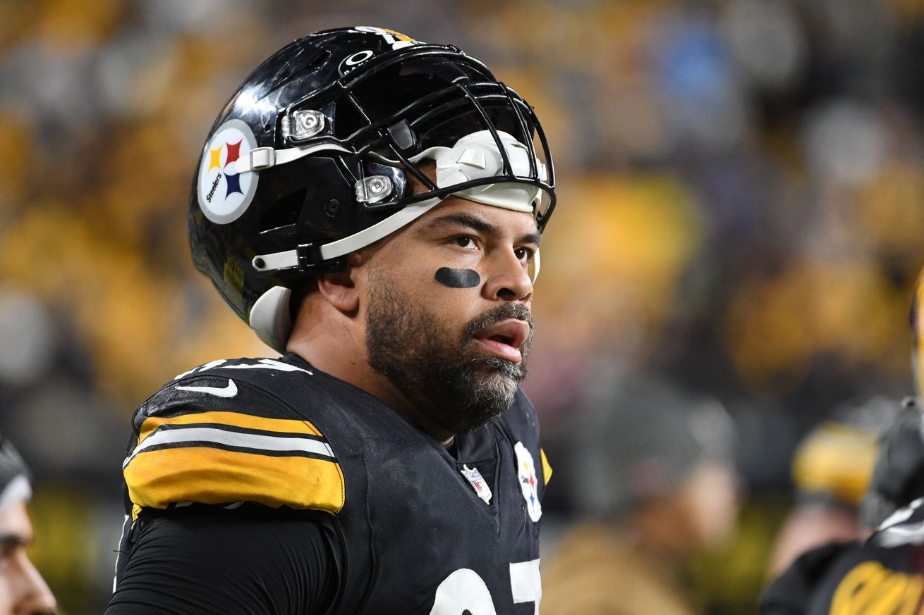 Pittsburgh Steelers defensive end Cam Heyward watches the game against the Tennessee Titans during the second quarter at Acrisure Stadium.